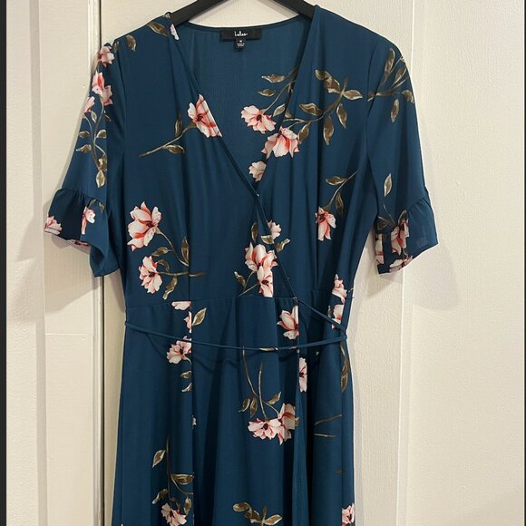 Lulus September Sunsets Dark Teal Floral Print Wrap Maxi Dress (Size M) - Picture 6 of 8